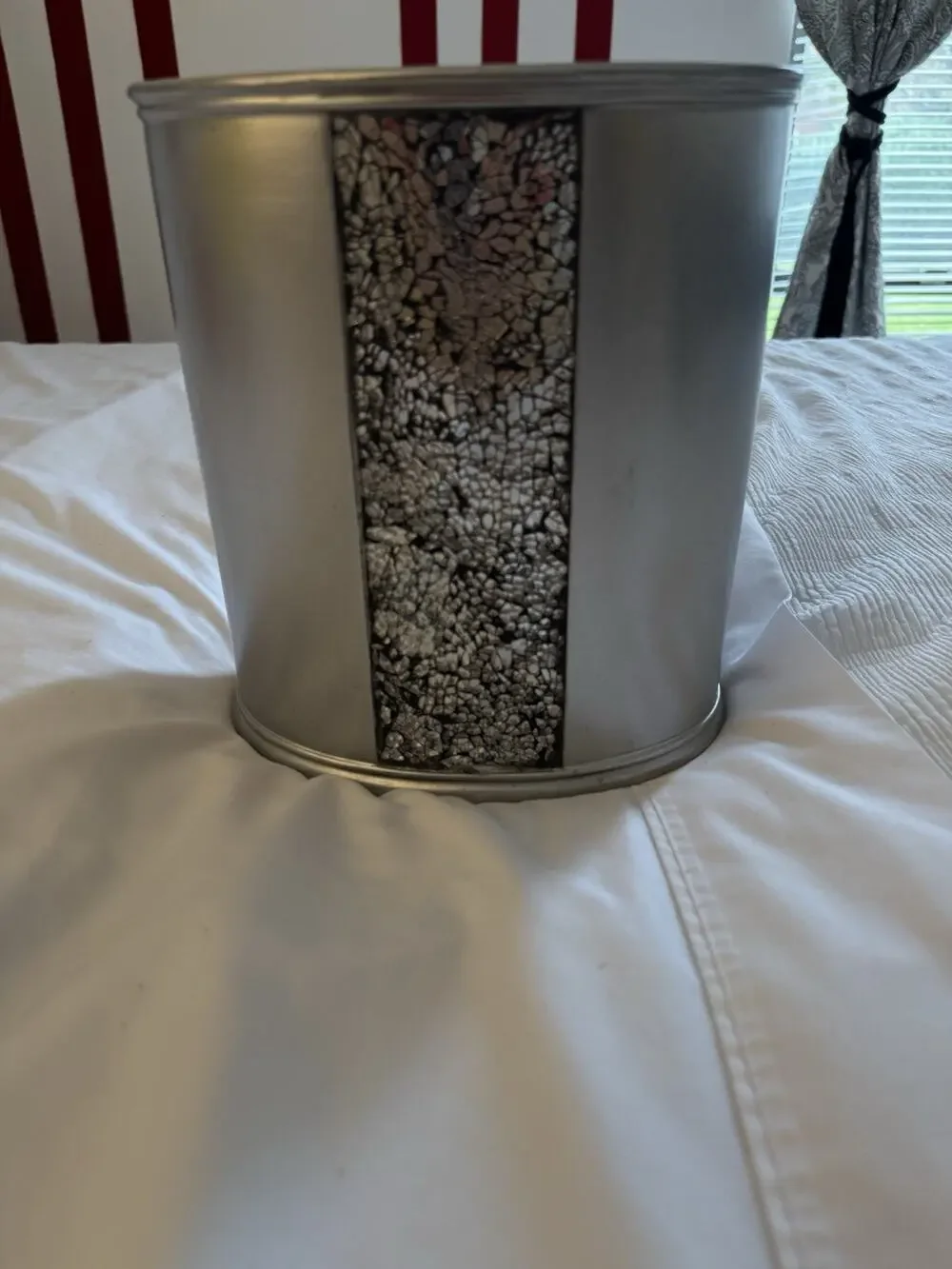 Popular Bath Sinatra Wastebasket Faux Diamond Panel Resin Silver Gray Bathroom